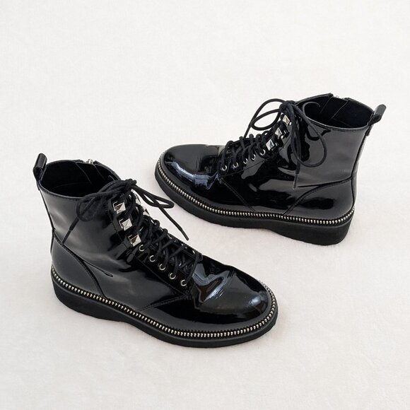 MICHAEL Michael Kors Women's Haskell Platform Combat Boots Patent Leather Black - Picture 3 of 15
